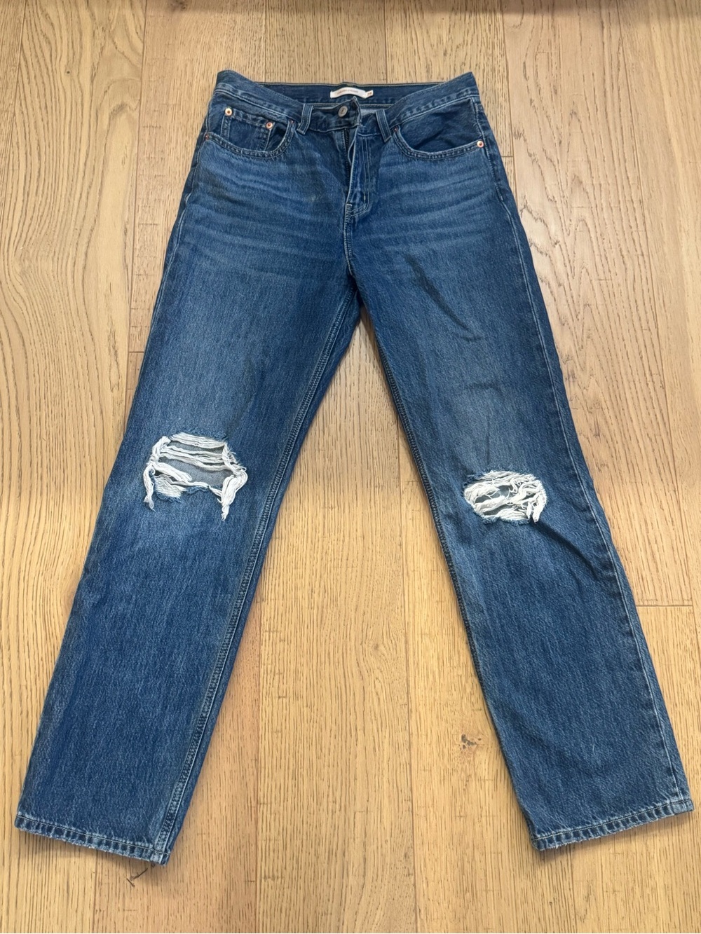 Levi's Women's Straight-Leg Distressed Blue Jeans